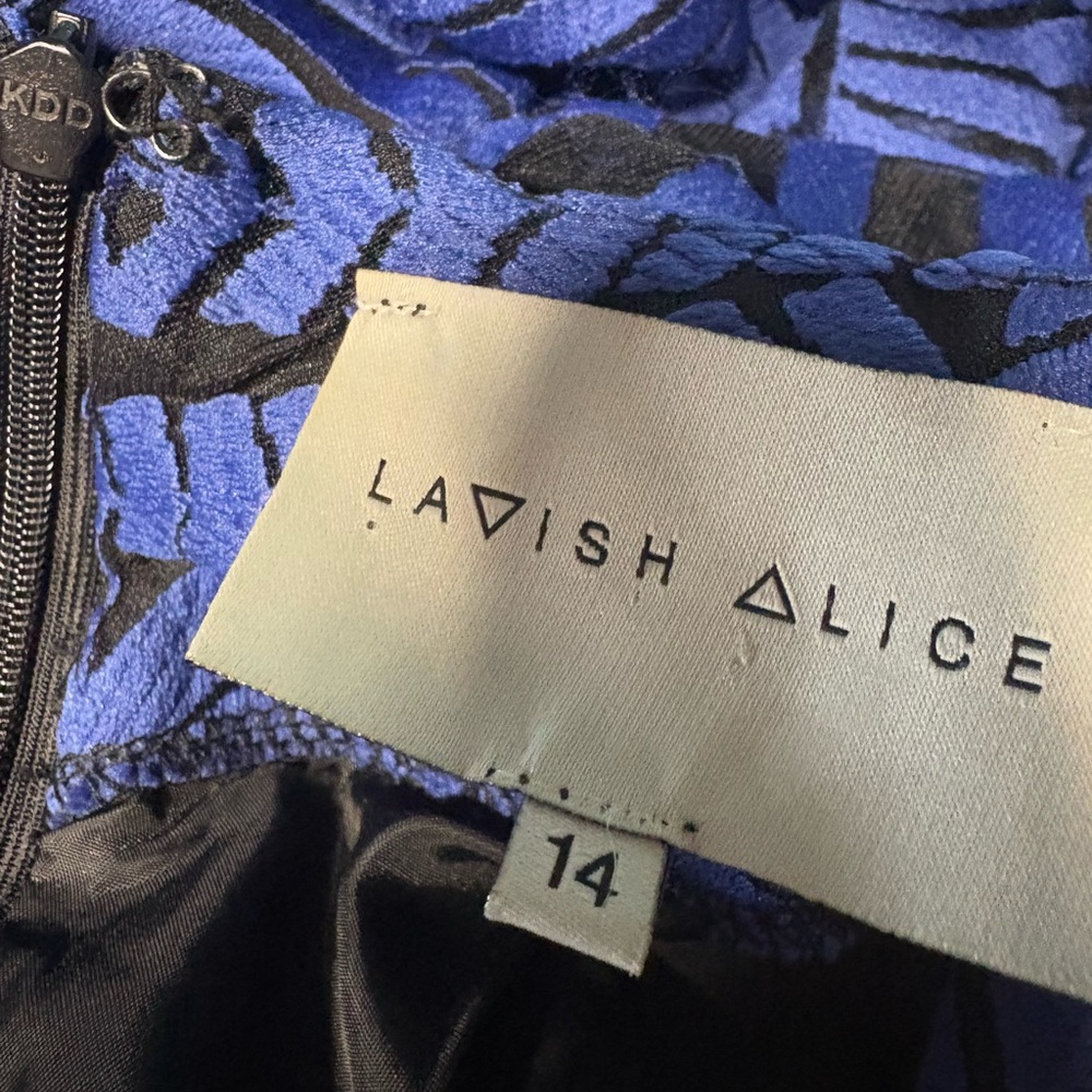 Lavish Alice Dress Black Blue Long Sleeve women’s size 14 mesh patterned - Picture 5 of 7